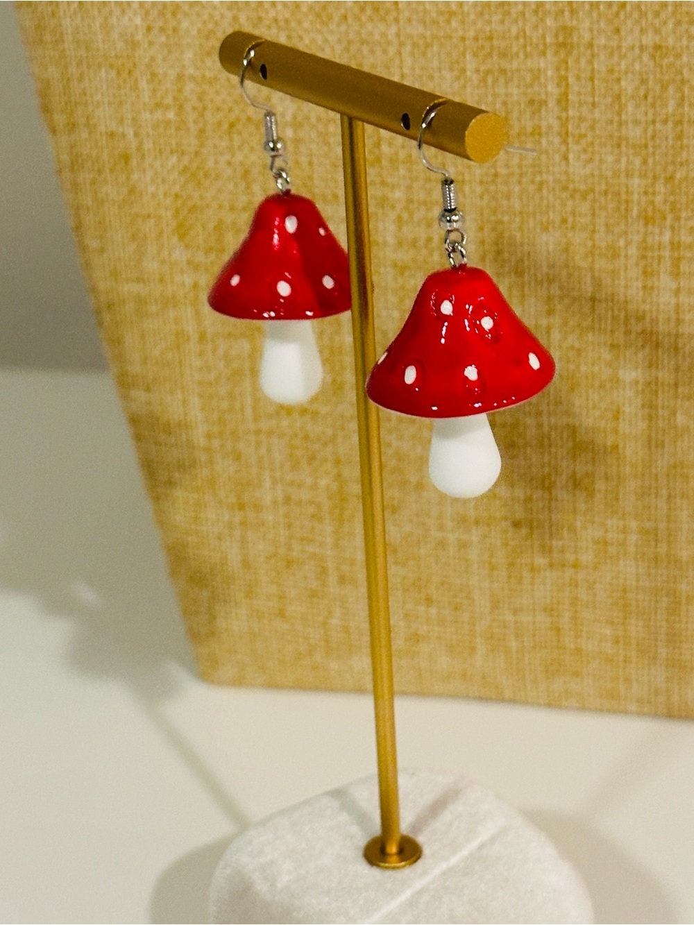 Fashion Jewelry Red and White Mushroom Drop Earrings